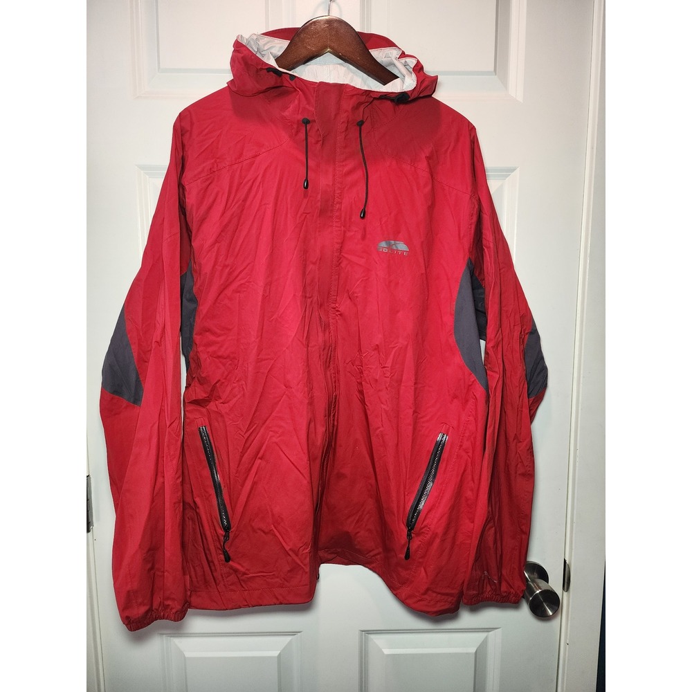GoLite Mens Red Grey Hooded Rain Jacket Full Zip Pit Zips Lightweight Shell